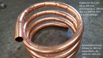 Rohrbiegerei CNC-Dornbiegen Kupferspirale 50-2 mm, Ad 500 mmVA-Spirale Rohr 48,3-3,2 mm, Ad 500 mm