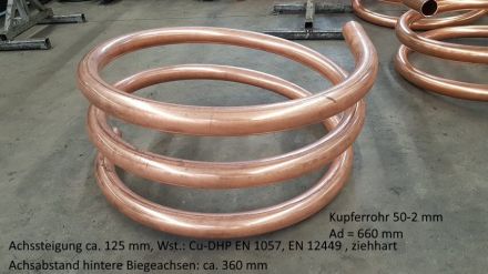 Rohrbiegerei CNC-Dornbiegen Kupferspirale 50-2 mm, Ad 660 mm